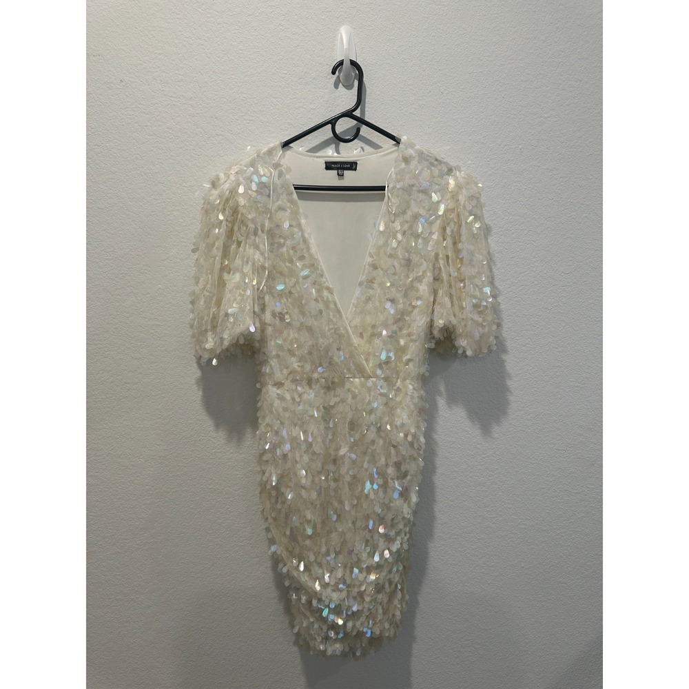 ASOS Peace + Love White Embellished Puff Sleeve Mini Dress